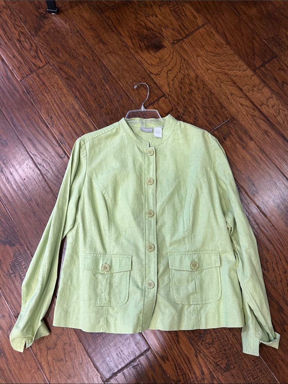 Linen cotton lightweight button up jacket in lime color, size large